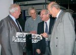 Cosworth Engineering founders Keith Duckworth, Mike Costin and Ben Rood with Tim Cousins